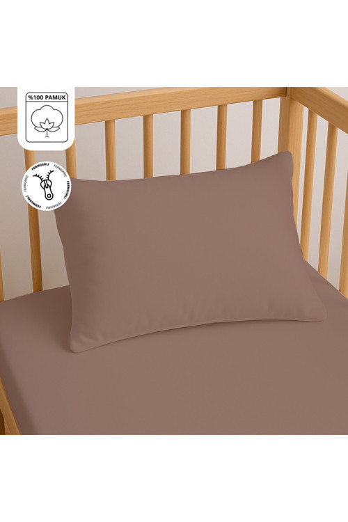 %100 Pamuk Fermuarlı Bebek Yastık Kılıfı 35x45 cm (2 Adet) – Doğal & Yumuşak - Kahverengi