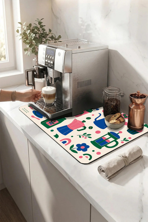 Kahve Espresso Makinesi Matı 35x45cm Çaycı Pad Su Geçirmez Pop Café Botanik