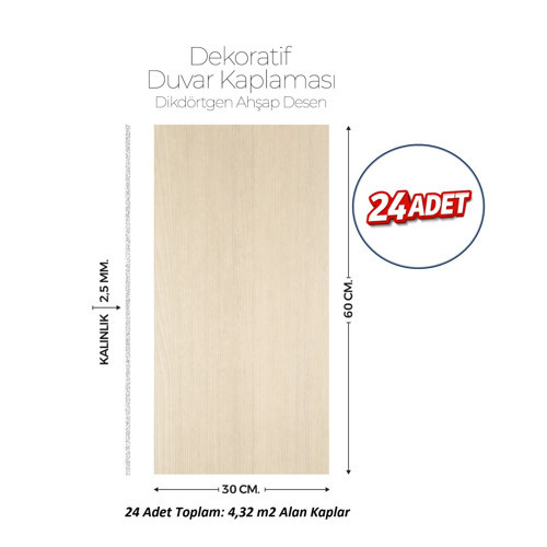 30X60 cm Kendinden Yapışkanlı Duvar,banyo,tezgah Arası Ahşap Desen -24 Adet