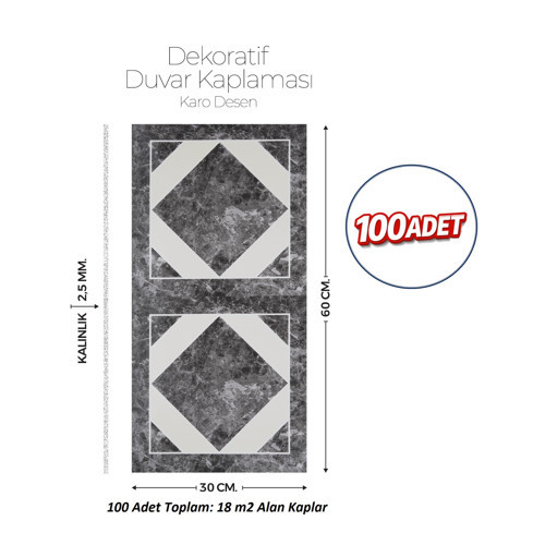 30X60 cm Kendinden Yapışkanlı Duvar,banyo,tezgah Arası Karo Desen-100 Adet