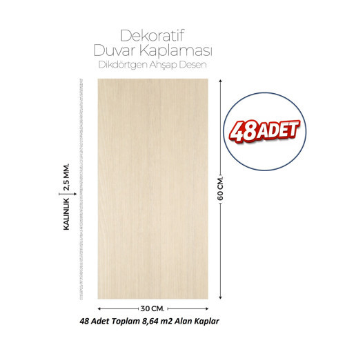 30X60 cm Kendinden Yapışkanlı Duvar,banyo,tezgah Arası Ahşap Desen-48 Adet