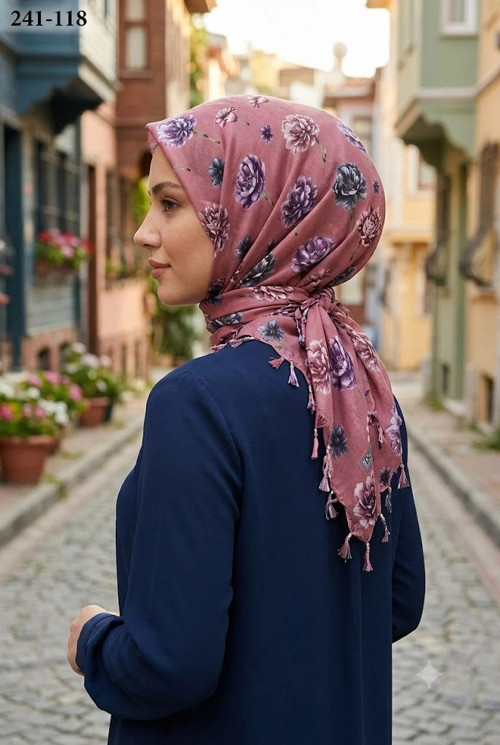 Cotton Desenli Sökme Boncuklu Eşarp 241-118
