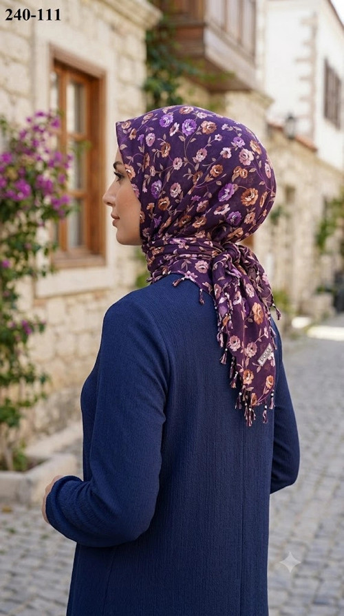 Cotton Desenli Sökme Boncuklu Eşarp 240-111