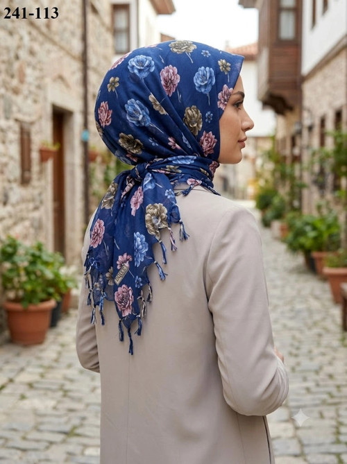 Cotton Desenli Sökme Boncuklu Eşarp 241-113