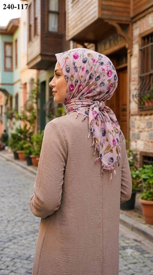Cotton Desenli Sökme Boncuklu Eşarp 240-117
