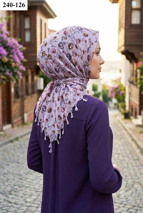 Cotton Desenli Sökme Boncuklu Eşarp 240-126