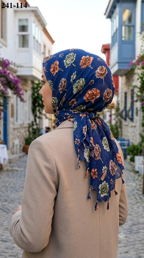 Cotton Desenli Sökme Boncuklu Eşarp 241-114