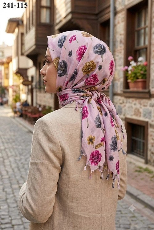 Cotton Desenli Sökme Boncuklu Eşarp 241-115