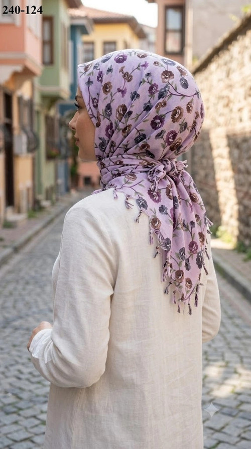 Cotton Desenli Sökme Boncuklu Eşarp 240-124