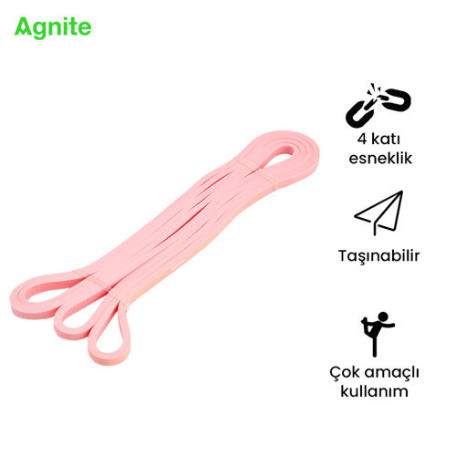 AGNITE Silikon Direnç Bandı 2080x4.5x6.4mm Pilates Fitness Pembe