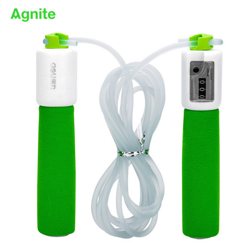 AGNITE Mekanik Sayaçlı PVC Atlama İpi Sünger Saplı Fitness Yeşil