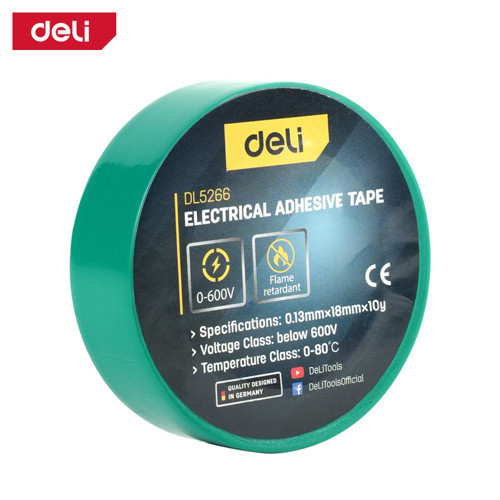 DELI Elektrik Yalıtım Bandı 0.13mm 18mm 10m Yeşil İzolasyon Bandı