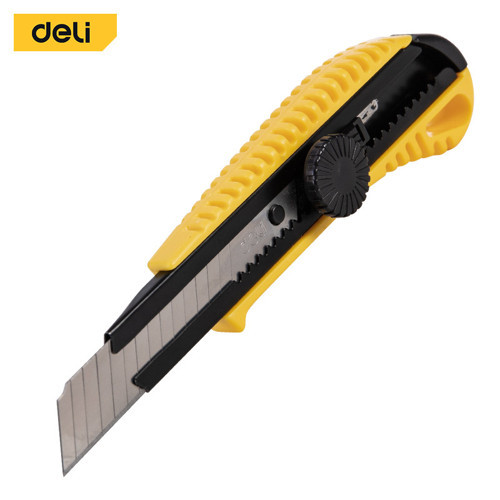 DELI Profesyonel Kırılabilir Maket Bıçağı 18mm SK5 Kilit Mekanizmalı, Sarı