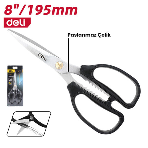 DELI Dayanıklı Paslanmaz Çelik Güçlü Makas-Siyah 195mm