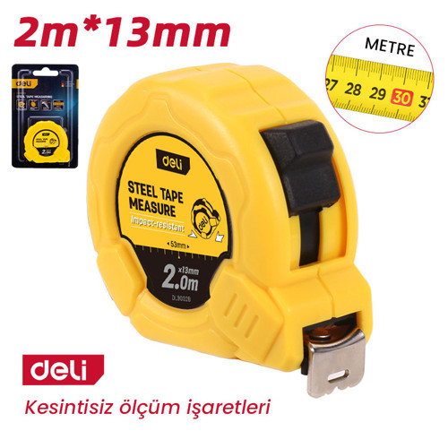 DELI 2 Metre Profesyonel Çelik Ölçme Bandı 13mm ABS Gövde Solak Uyumlu