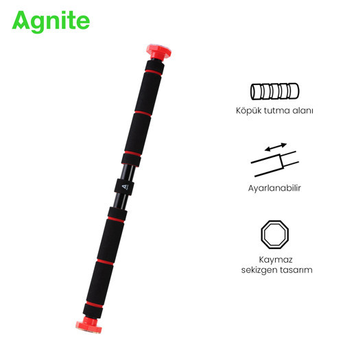 AGNITE Ayarlanabilir Kapı Barfiks Demiri 80-130 cm Ev Tipi Fitness Kırmızı