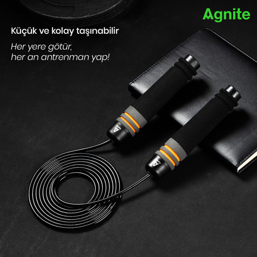 AGNITE Çelik Halat Atlama İpi Sayaçsız Dayanıklı Spor İpi Siyah