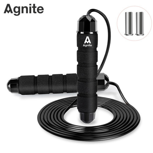 AGNITE Ağırlıklı Çelik Atlama İpi Profesyonel Fitness Siyah
