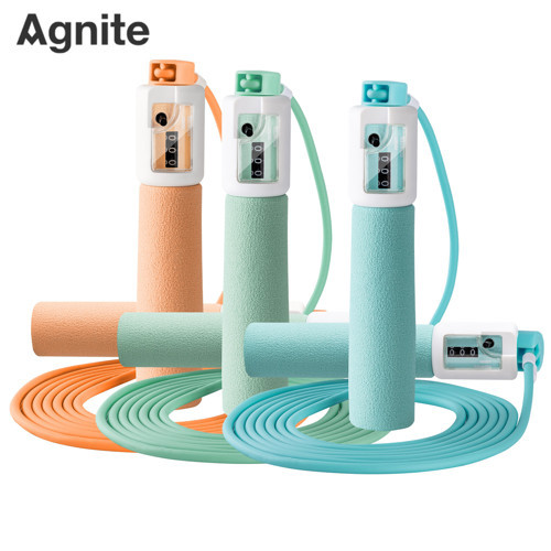 AGNITE Mekanik Sayaçlı PVC Atlama İpi Sünger Saplı Fitness Egzersiz İpi Karışık