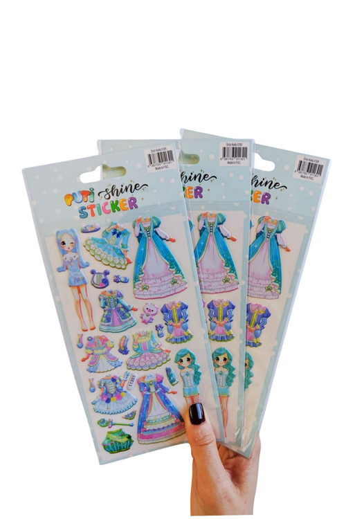 3D Kabartmalı Kız Giydirme Oyunlu Etiket Sticker Mavi Renk Çıkartma