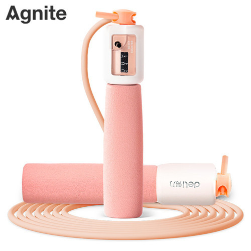 AGNITE Mekanik Sayaçlı PVC Atlama İpi Sünger Saplı Fitness Pembe