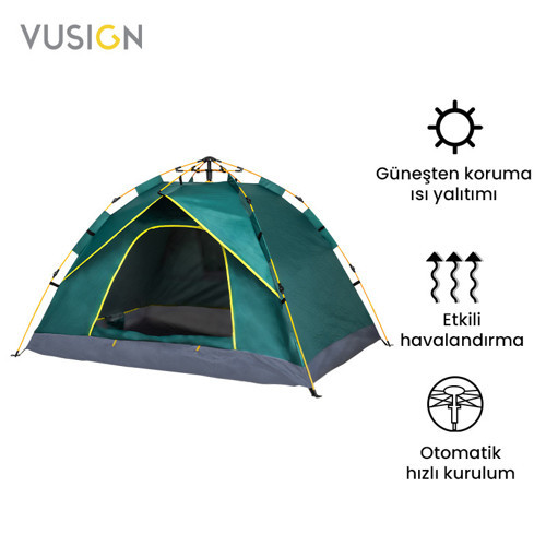 VUSIGN Otomatik Kamp Çadırı 2-3 Kişilik 205x205x115 cm Kolay Kurulum Suya Dayanıklı Kamp Çadırı VS4002-GN Yeşil