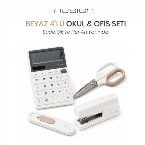 Hesap Makinesi &Zımba & Makas Kırtasiye Seti - Beyaz