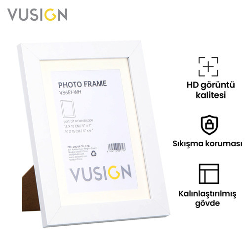 VUSIGN VS652-WH MDF Fotoğraf Çerçevesi 15x20 cm Beyaz Masaüstü ve Duvar Askılı Çerçeve