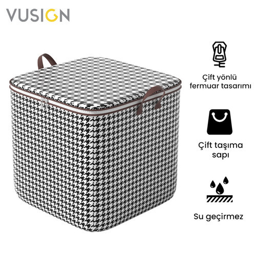VUSIGN Fermuarlı Kapitone Çanta 140L – (56×45×56 cm) Kaz Ayağı Desenli Çok Amaçlı Saklama Çantası