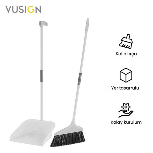VUSIGN Süpürge Seti Süpürge + Toz Toplama Küreği Gri Beyaz