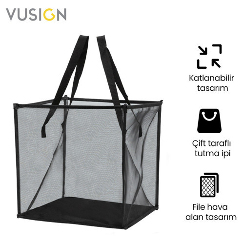 VUSIGN Katlanabilir File Kirli Çamaşır Sepeti 33x33x33 cm Ahşap Renk-Taşınabilir Çamaşır Çantası