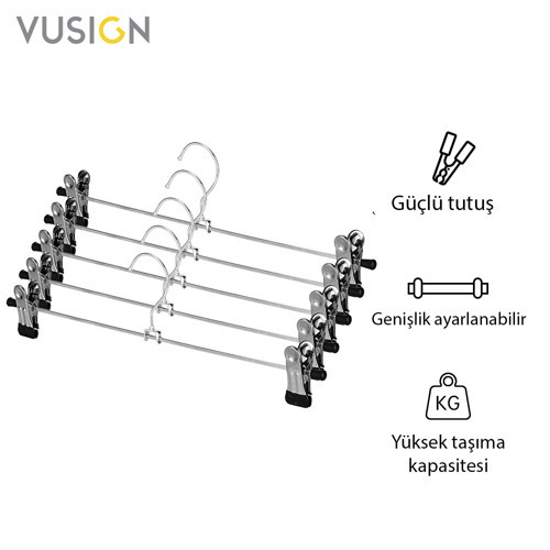 VUSIGN Mandallı Ayarlanabilir Pantolon ve Etek Askısı Paslanmaz Çelik 35 cm Ahşap Rengi