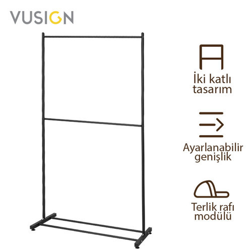 VUSIGN 2 Katlı Karbon Çelik Elbise Askısı Metal Kıyafet Askılığı 100x180 cm Ahşap Rengi