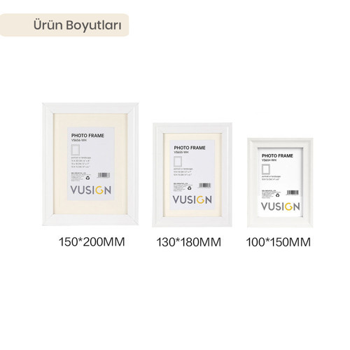 VUSIGN MDF Beyaz Kabartmalı ,Masaüstü ve Duvar Askılı Fotoğraf Çerçevesi 3'lü Set