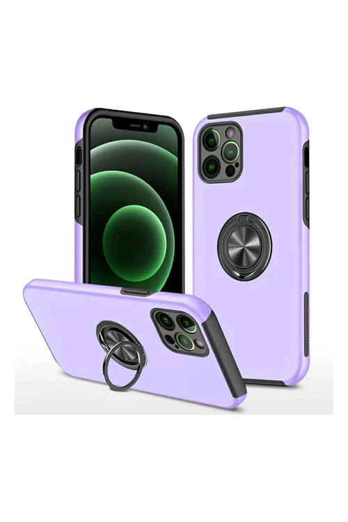 Apple iPhone 12 Pro Max Kılıf Elit Yüzüklü Kapak - Mor