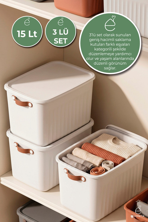 Dekoratif Saklama Kutusu 3lü Kapaklı Organizer Banyo Mutfak Düzenleyici Çok Amaçlı Kutu
