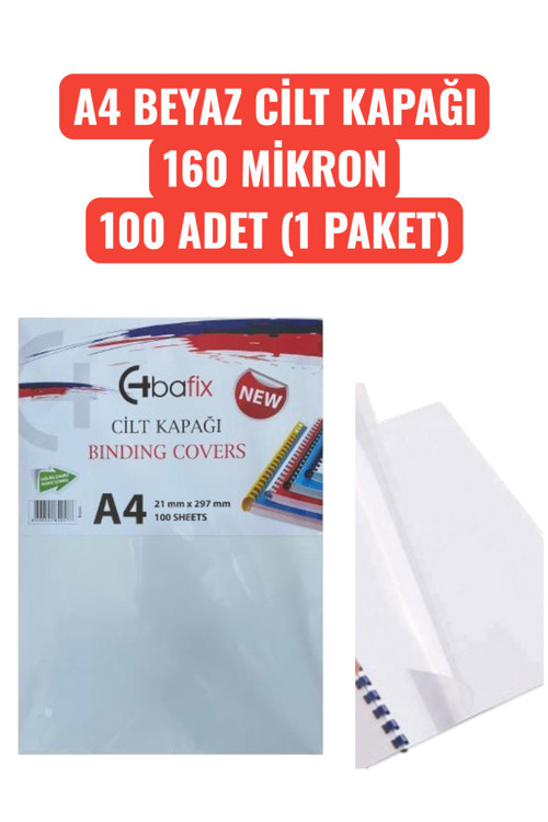 A4 BEYAZ CİLT KAPAĞI 160 MİKRON 100 ADET (1 PAKET)