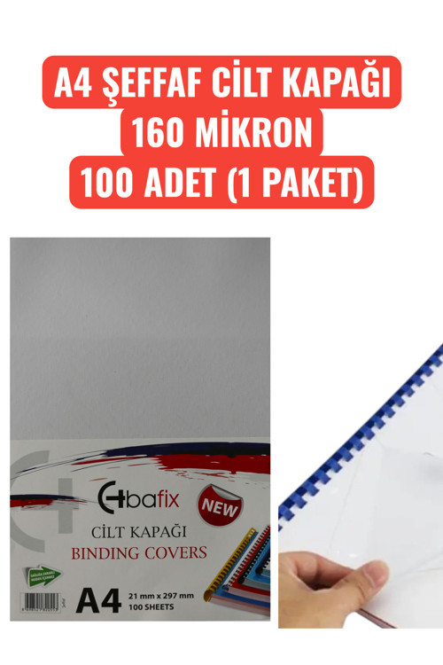 A4 ŞEFFAF CİLT KAPAĞI 160 MİKRON 100 ADET (1 PAKET)