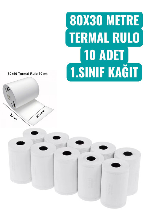80X30 METRE TERMAL RULO 10 ADET 1.SINIF KAĞIT