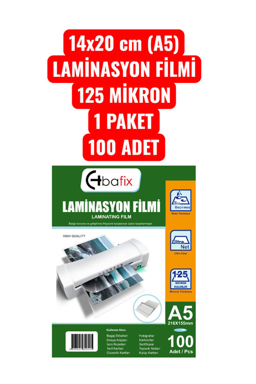 14x20 cm (A5) LAMİNASYON FİLMİ 125 MİKRON 1 PAKET 100 ADET ULTRA NET