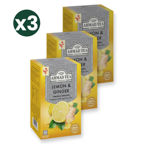 Limon ve Zencefil Karışık Bitki Meyve Çayı 20'li 3'li Ekonomik Paket – Toplam 60 Poşet Çay