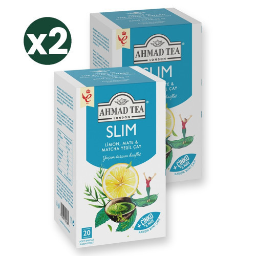 Slim Limon, Mate ve Matcha Yeşil Çay Karışımı 20'li 2'li Ekonomik Paket – Toplam 40 Poşet Çay