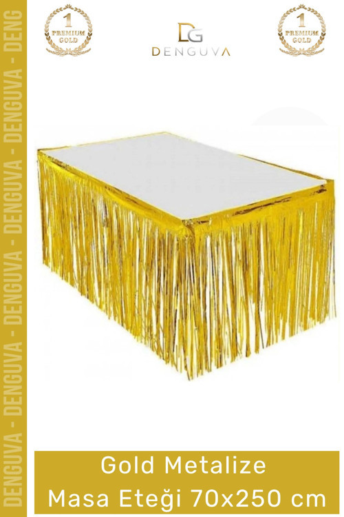 #MasaEteği Doğum Günü Parti Dekorasyonu Parlak Püsküllü Kalite 70x250 Metalize Masa Eteği Gold