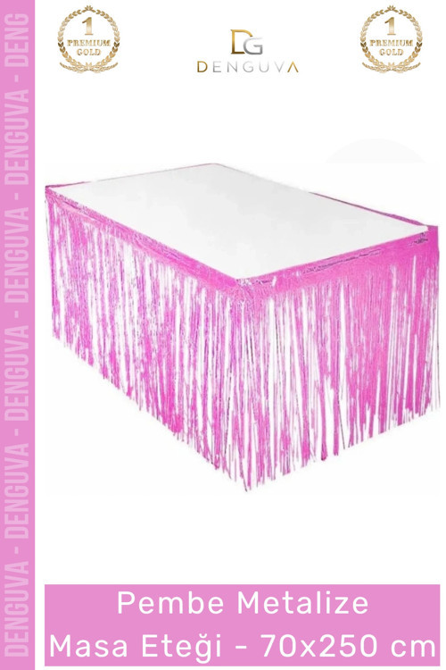 #MasaEteği 70x250 cm Doğum Günü Partisi Püsküllü Parlak Şık Masa Süsleme Metalize Masa Eteği Pembe