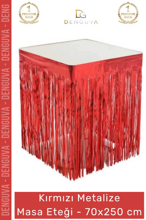 #MasaEteği Kaliteli Parti Malzemesi Püsküllü Şık Dekoratif 70x250 cm Metalize Masa Eteği Kırmızı
