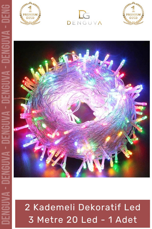 #Led Dekoratif Tasarım Çok Renkli Dinamik Estetik 2 Kademeli Şeffaf Kablo 3m 20 LED RGB