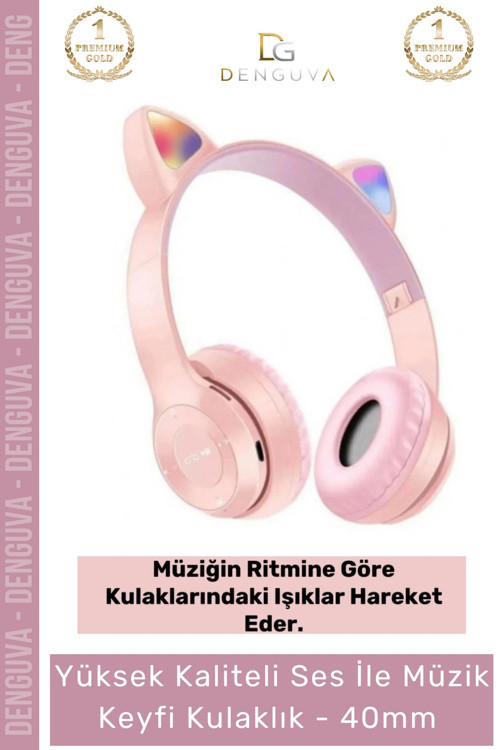 #Kulaklık Işıklı 50 Stereo Yüksek Ses Kaliteli Şarjlı Çocuk Mikrofonlu Kablosuz Bluetooth Kedili Kul