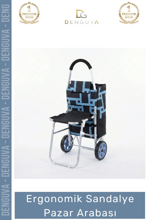 #PazarArabası Sandalyeli Katlanabilir Market Alışveriş Çantalı Metal Gövde Ergonomik Sandalye Pazar
