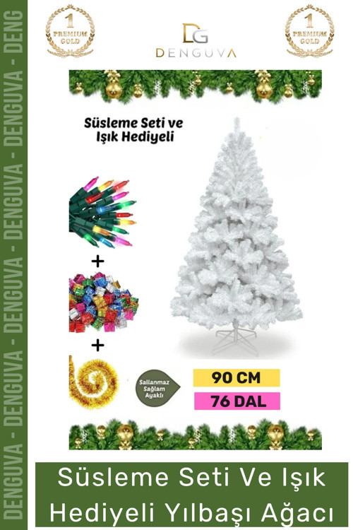 #NoelPaketi Lüks Dekoratif Kaliteli Plastik Ayaklı Sık Yapraklı Yeşil Canlı Yeni Yıl Noel Paketi 90