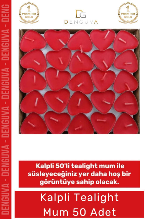 #KalpliMum Kırmızı Romantik Sevgililer Günü Dekoratif Süsleme Hediyelik Kalpli 50'li Tealight Mum